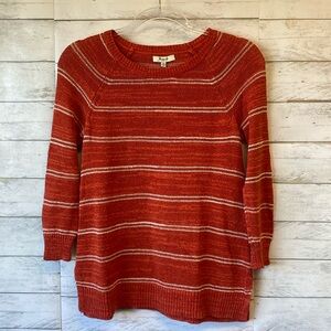 Madewell linen silk cotton blend coral pinstriped lightweight sweater size XS